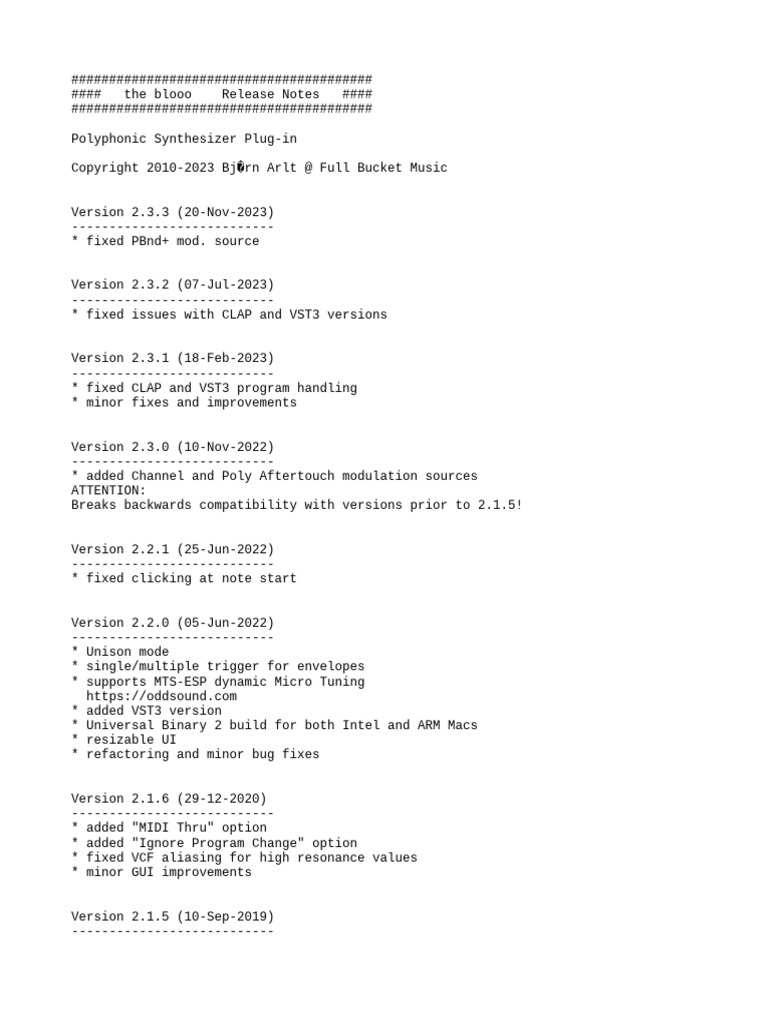 Blooo VST Release Notes v2.3.3 | PDF | Music Technology | Computer ...