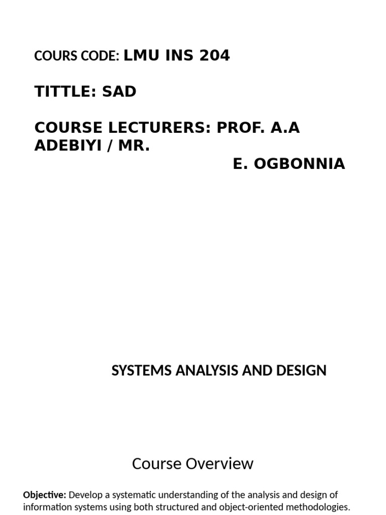 Structured Systems Analysis Course Overview | PDF | Software ...