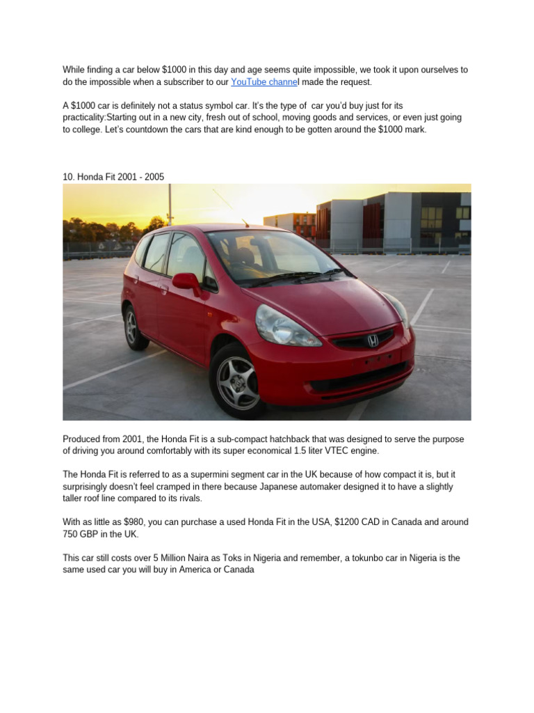Cars Under 1000 PDF Sedans Car Manufacturers