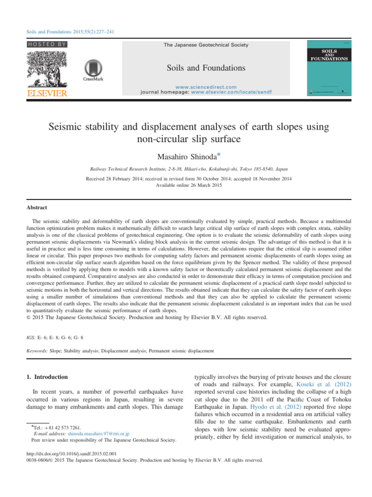 Seismic Stability of Earth Slopes Analysis | PDF