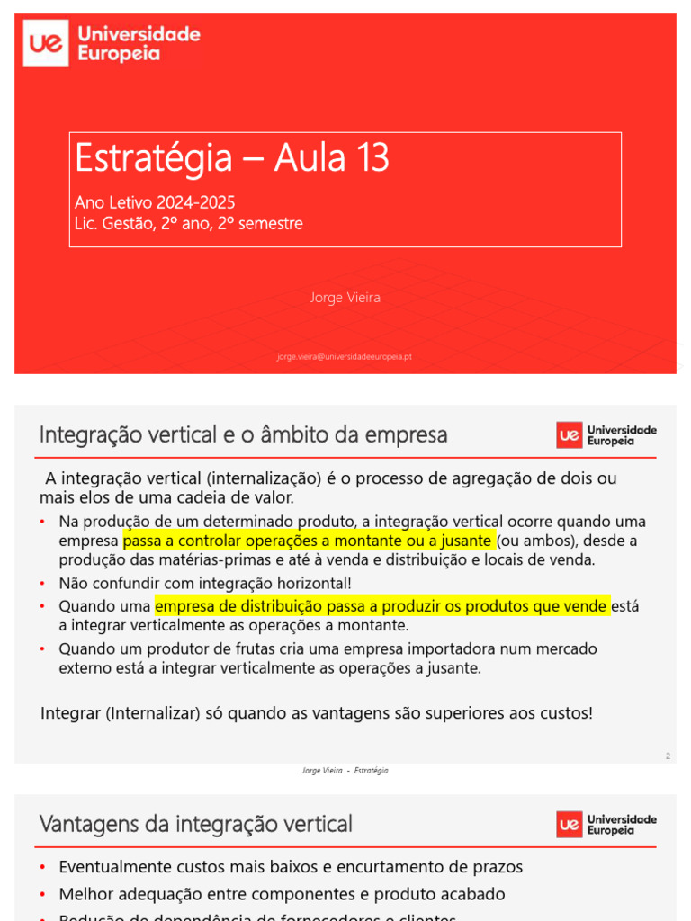 Aula 13 - Integração Vertical Integração Vertical e o Âmbito Da Empresa ...