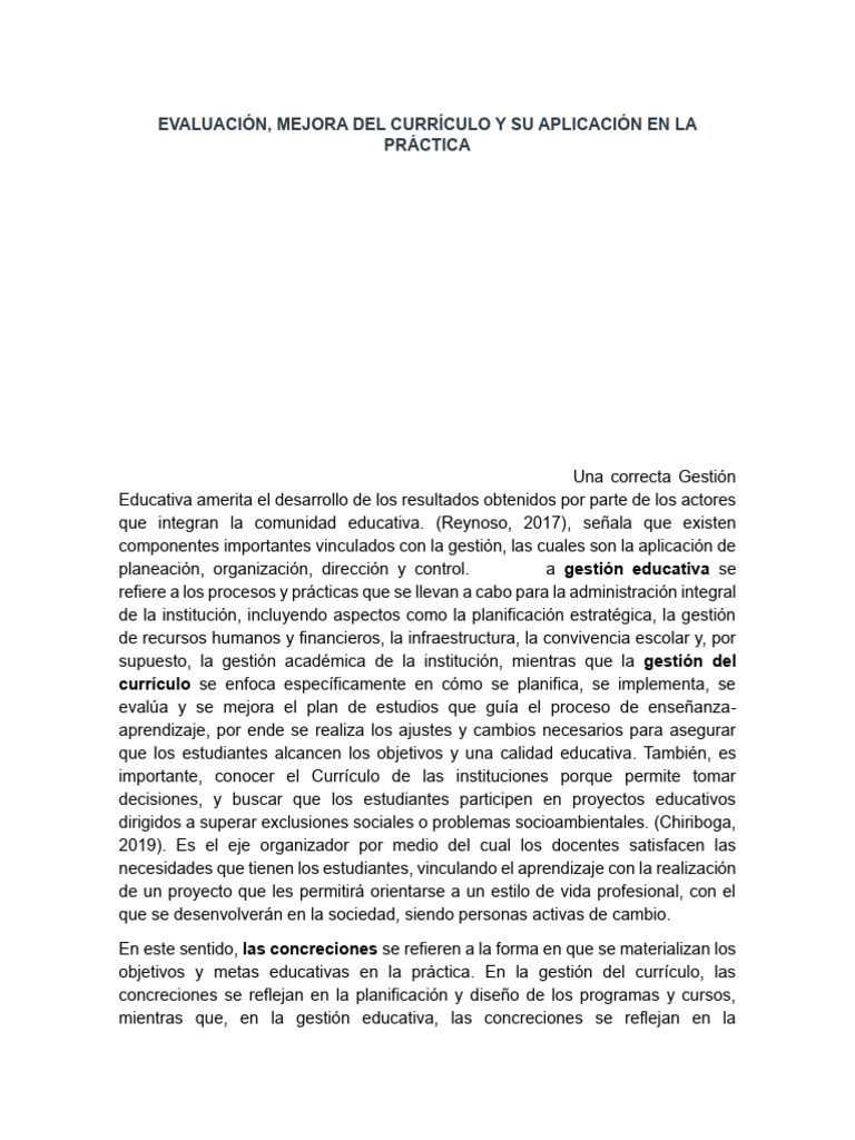 Mejora del Currículo en Educación | PDF | Plan de estudios | Evaluación