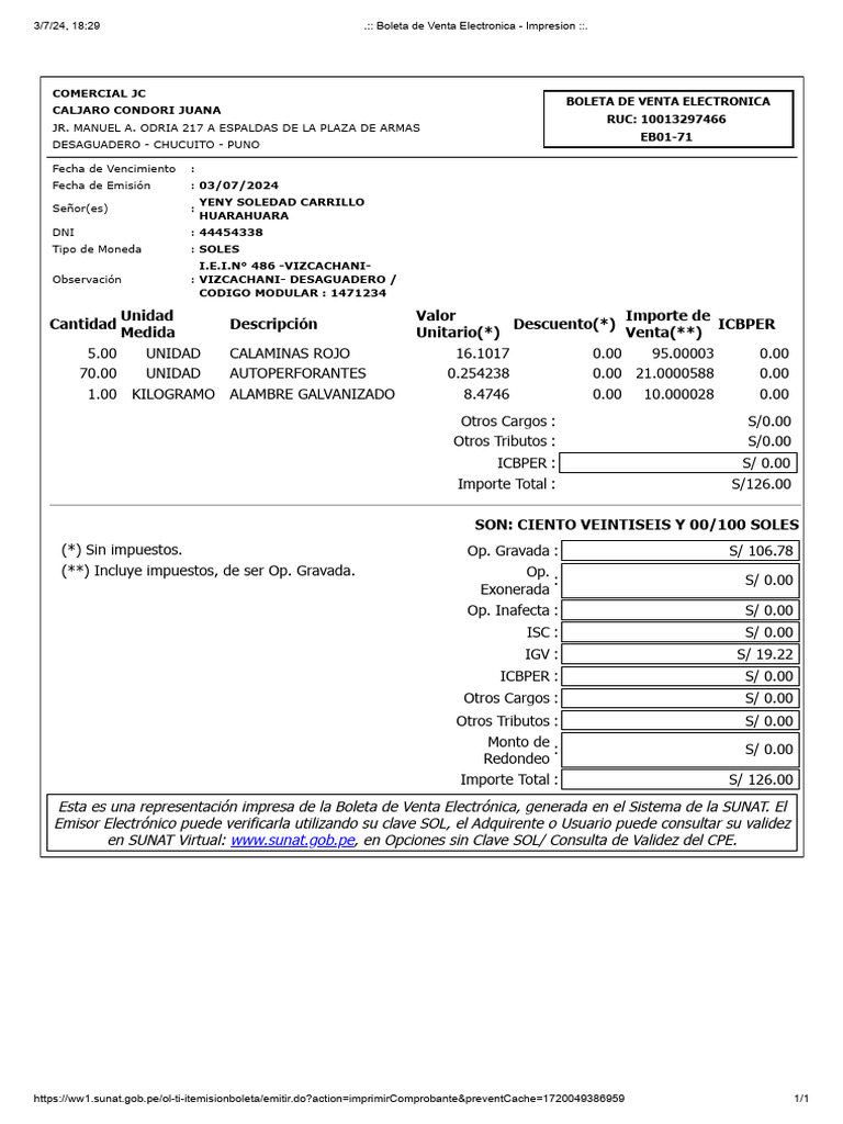 Boleta Juana 2 | PDF