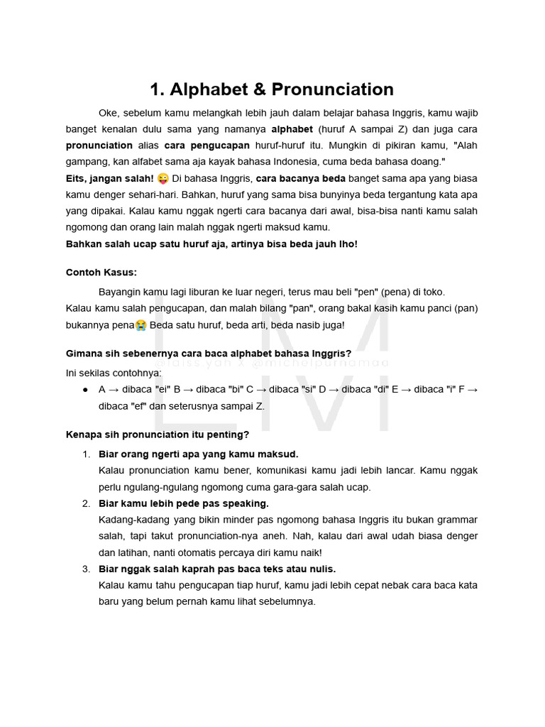 Cara Baca Alphabet Bahasa Inggris | PDF