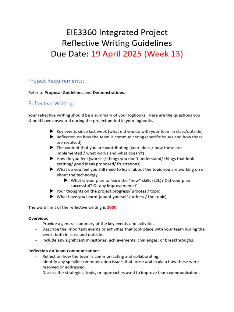 EIE3360 Project Reflective Writing Guide | PDF | Thought | Learning