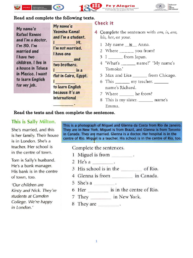 Actividad de Inglés Primer Grado PDF