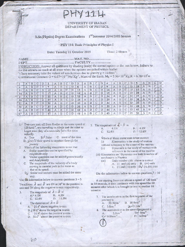 Share PHY 101 PQ - Tutorial Questions Past Question PQ3SP | PDF