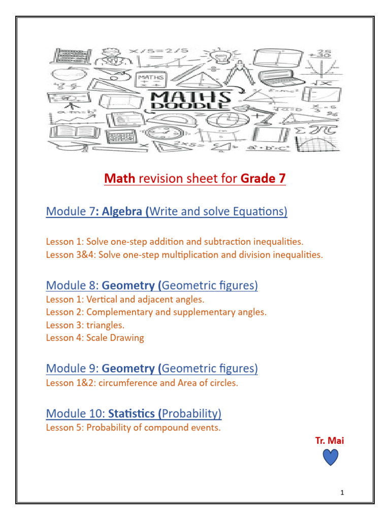 Grade 7 Math Revision Guide | PDF | Triangle | Geometry