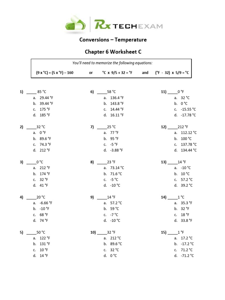 Temperature Conversion Worksheet | PDF