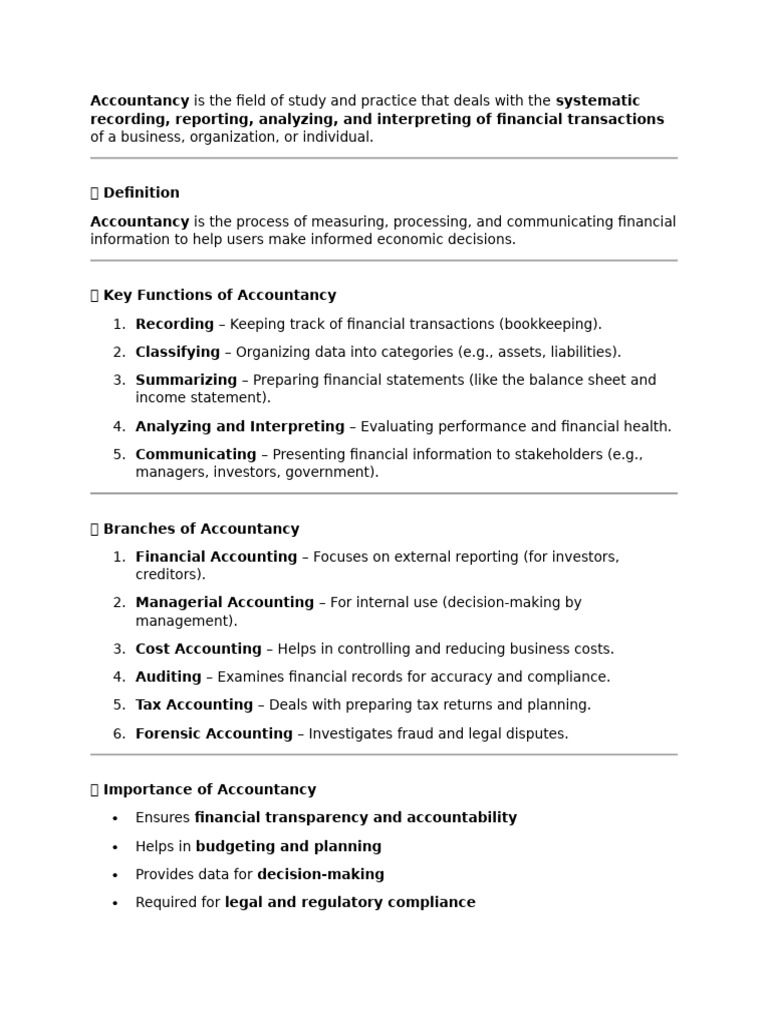 Understanding Accountancy: Key Functions & Branches | PDF