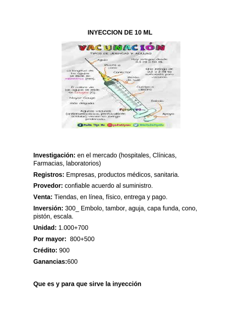 Guía de Inyección de 10 ml: Tipos y Procedimiento | PDF
