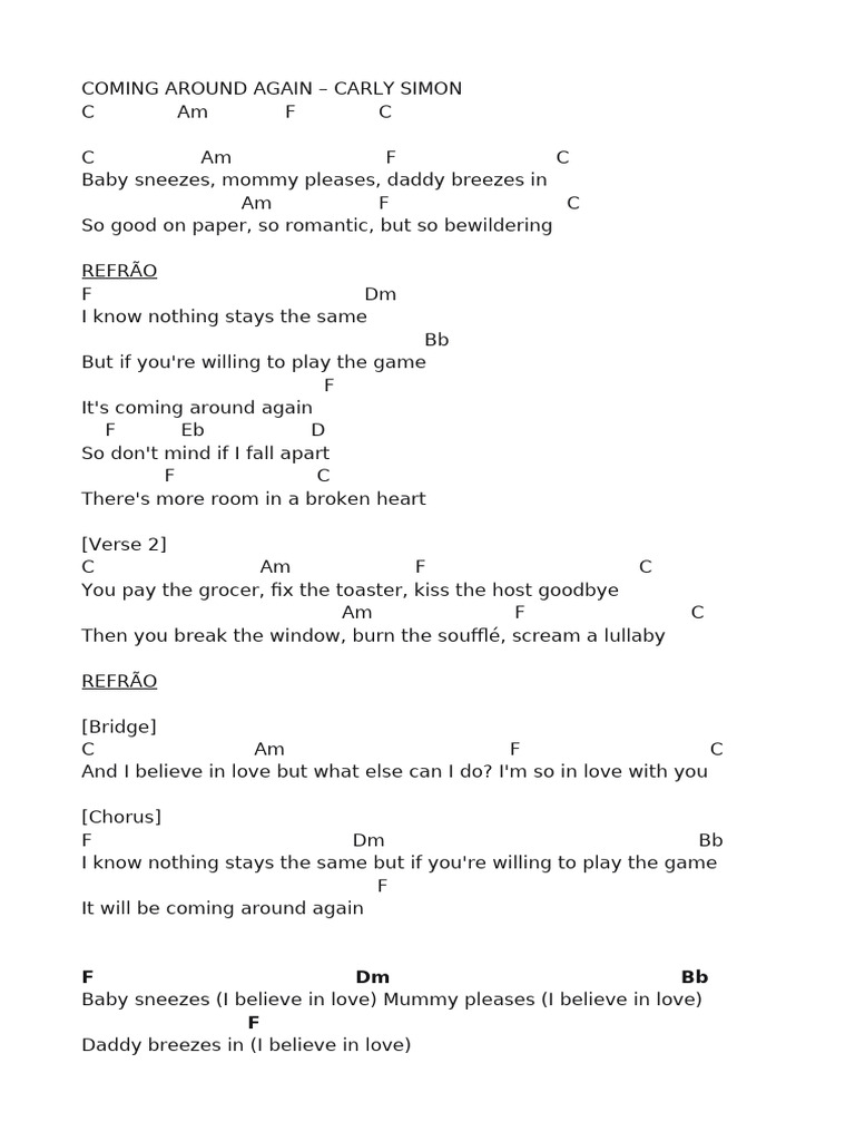 Coming Around Again Lyrics Analysis | PDF
