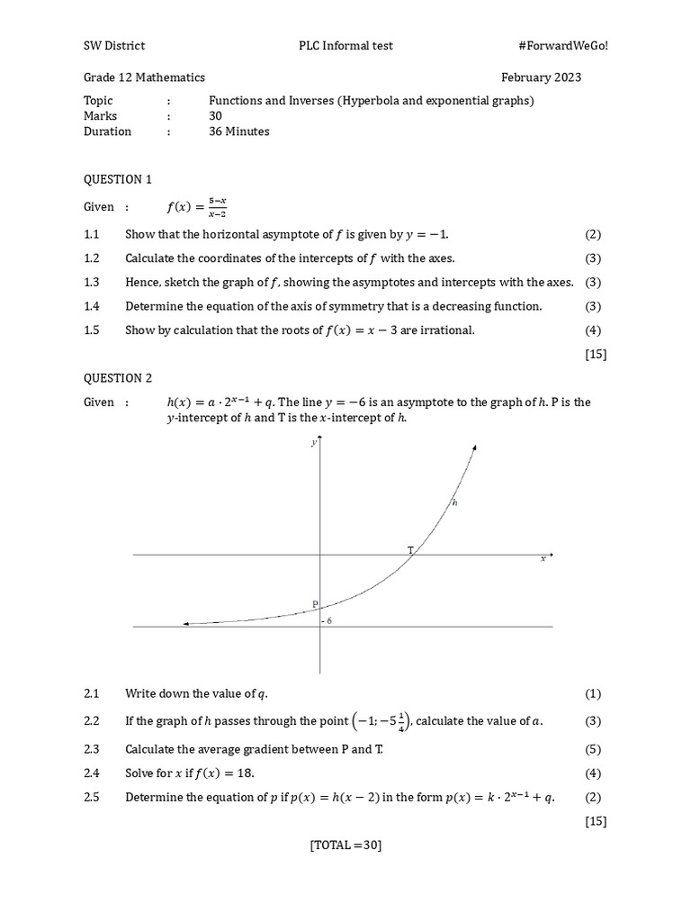PLC Informal Test - Hyperbola and Exponential Graphs-1-1 | PDF