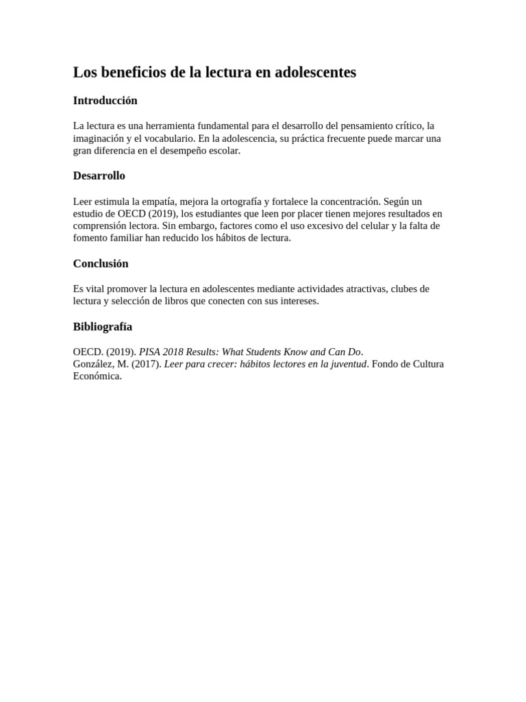 Los Beneficios de La Lectura en Adolescentes | PDF