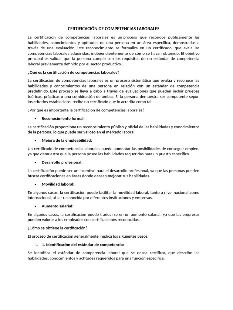 Certificación de Competencias Laborales | PDF | Certificación | Economias