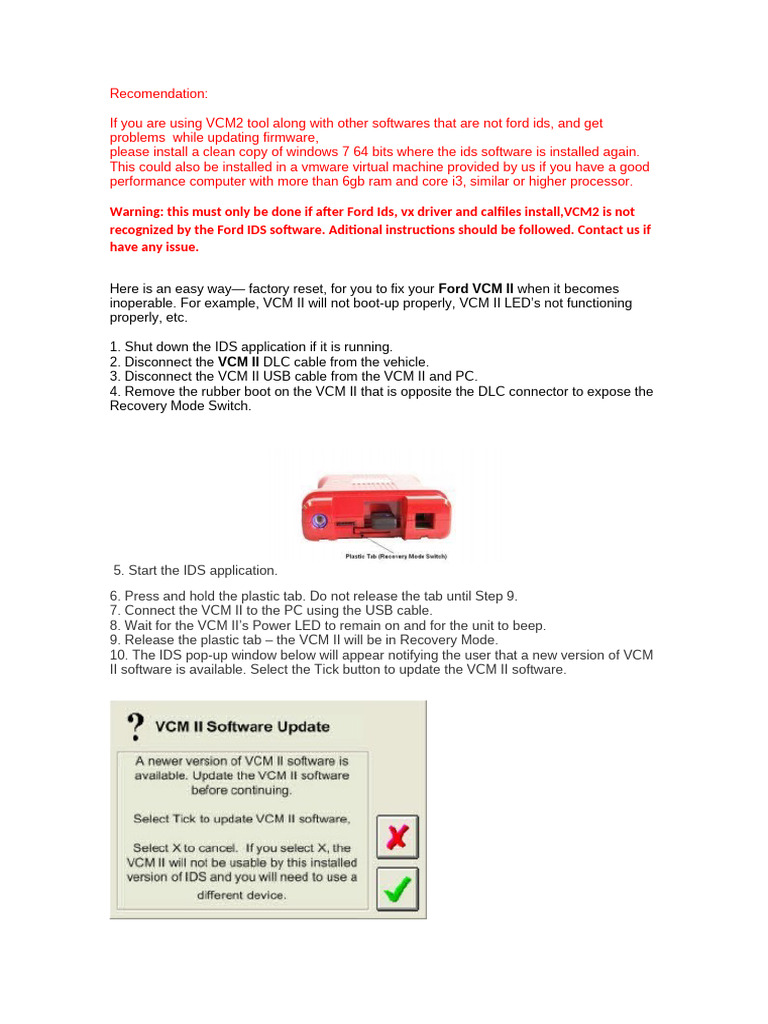 VCM II Recovery and Firmware Update Guide | PDF
