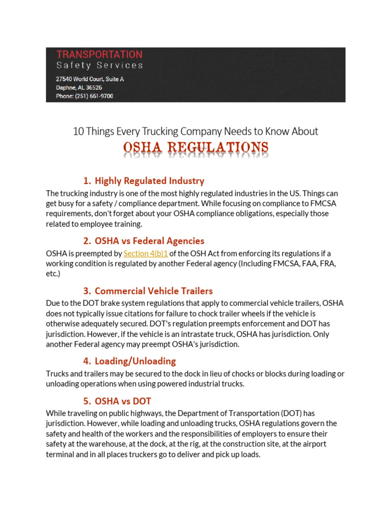 OSHA Compliance for Trucking Safety | PDF | Occupational Safety And ...