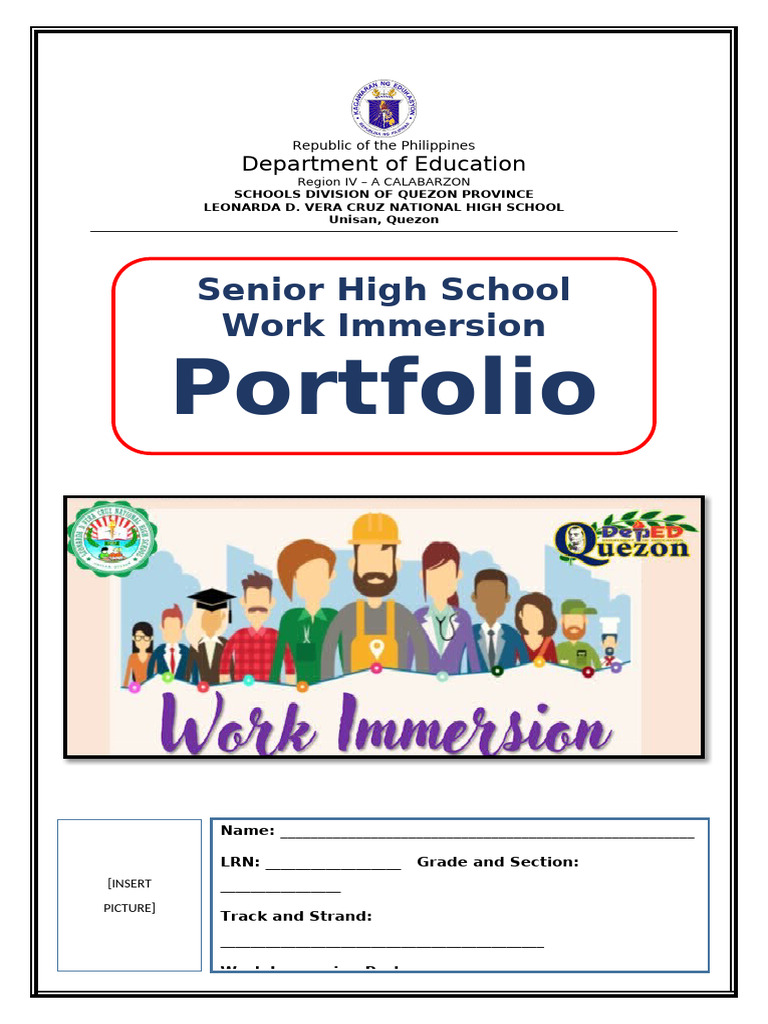Senior High School Work Immersion Portfolio | PDF | Disciplines ...
