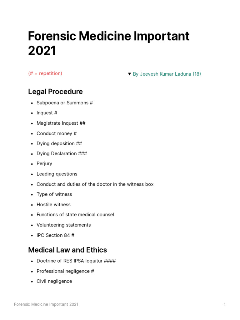 Key Topics in Forensic Medicine 2021 | PDF | Autopsy | Forensic Science