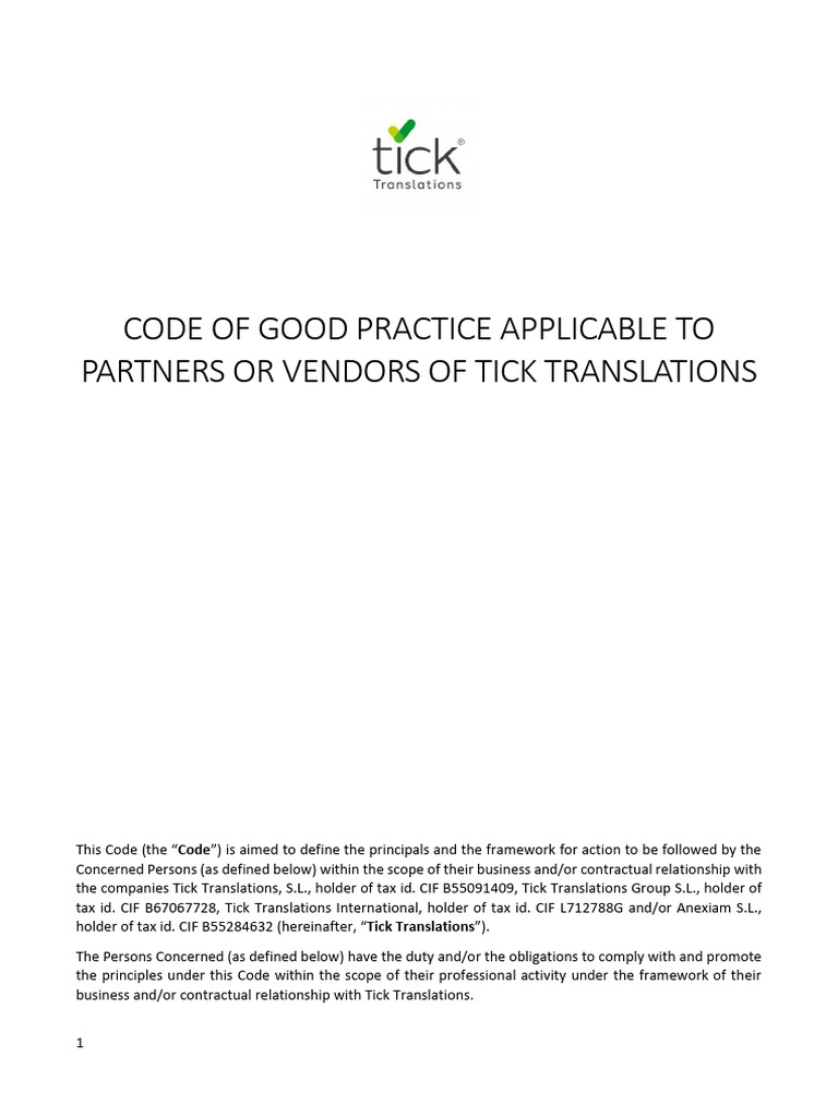 Tick Translations - Code of Good Practice - v4 | PDF | Insider Trading ...