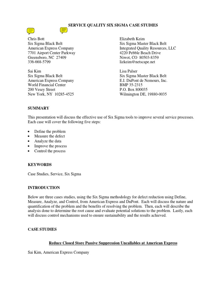 Six Sigma For Service - American Express | PDF | American Express | Six  Sigma