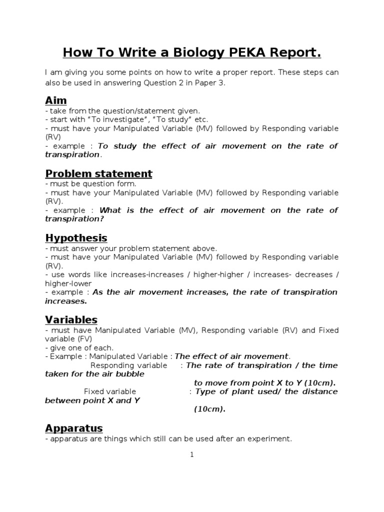 How o Write A Biology Peka Report  PDF  Experiment  Laboratories
