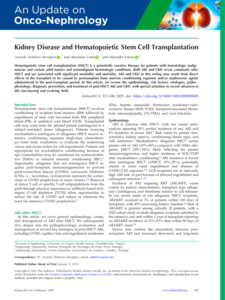 Post-HSCT Kidney Complications Overview | PDF | Hematopoietic Stem Cell ...