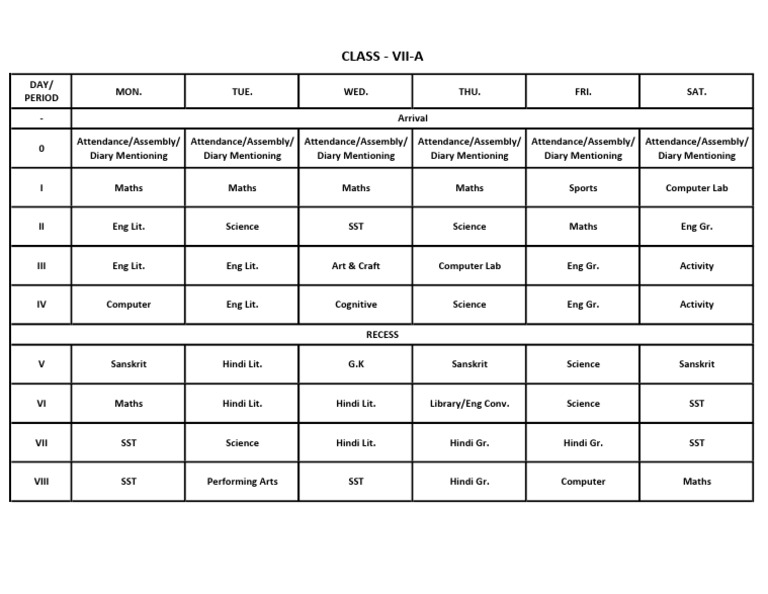 Class 7 Timetable 2025 | PDF