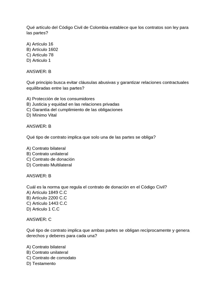 Cláusulas y Contratos en el Código Civil Colombiano | PDF | Donación ...