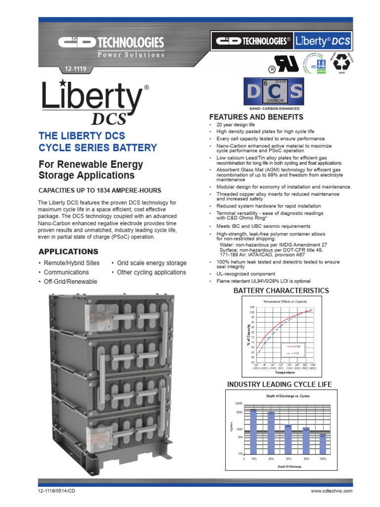 Liberty DCS Cycle Series Battery Specs | PDF | Electrical Engineering ...