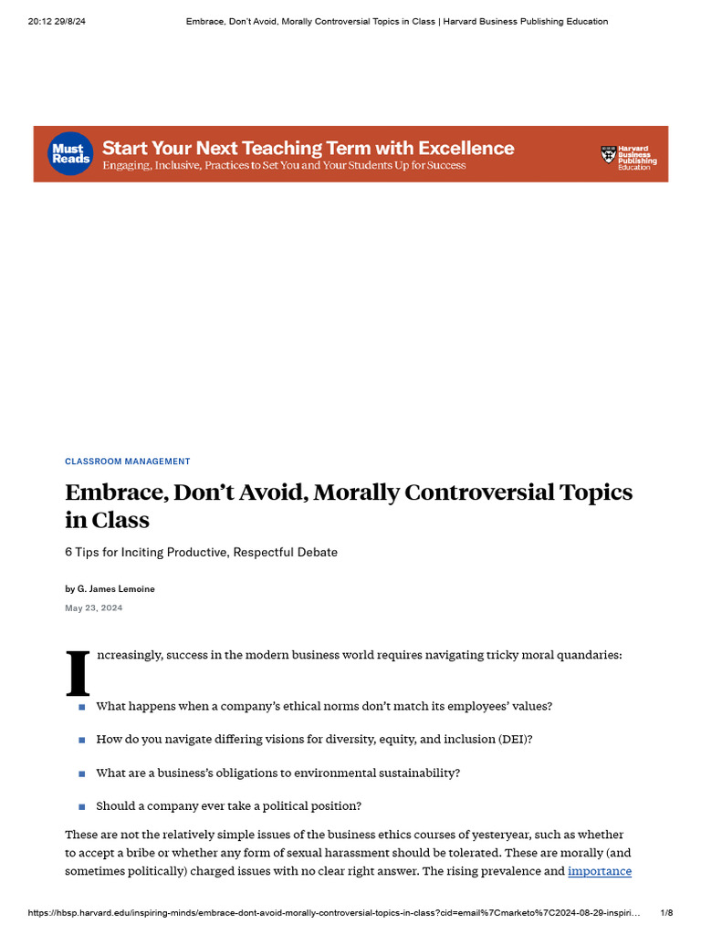 Embrace, Don’t Avoid, Morally Controversial Topics in Class _ Harvard ...