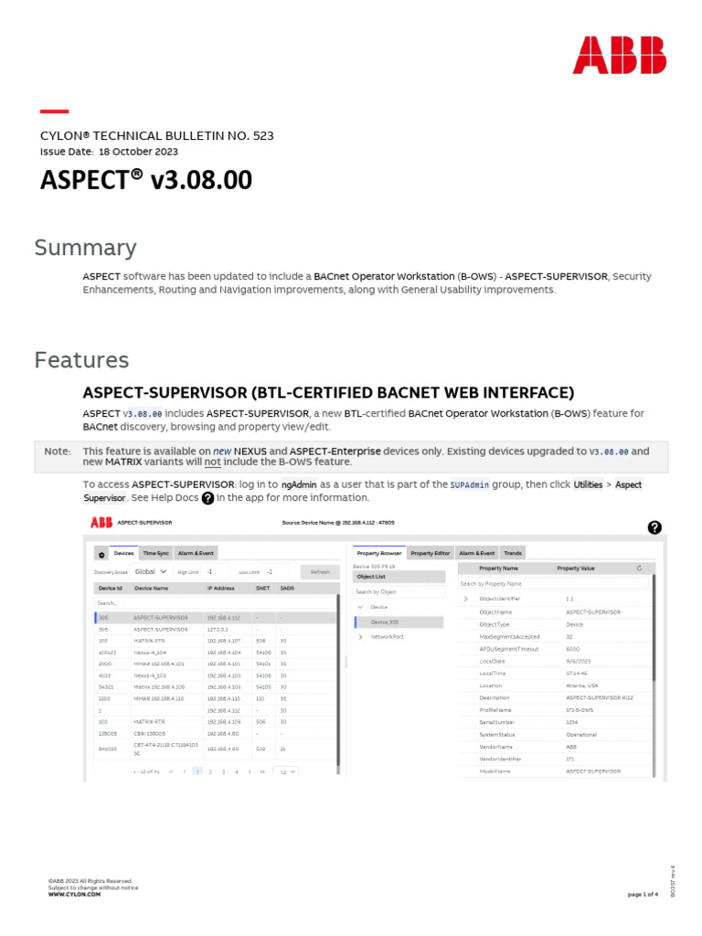 ASPECT v3.08.00 Update Overview | PDF | Transport Layer Security ...