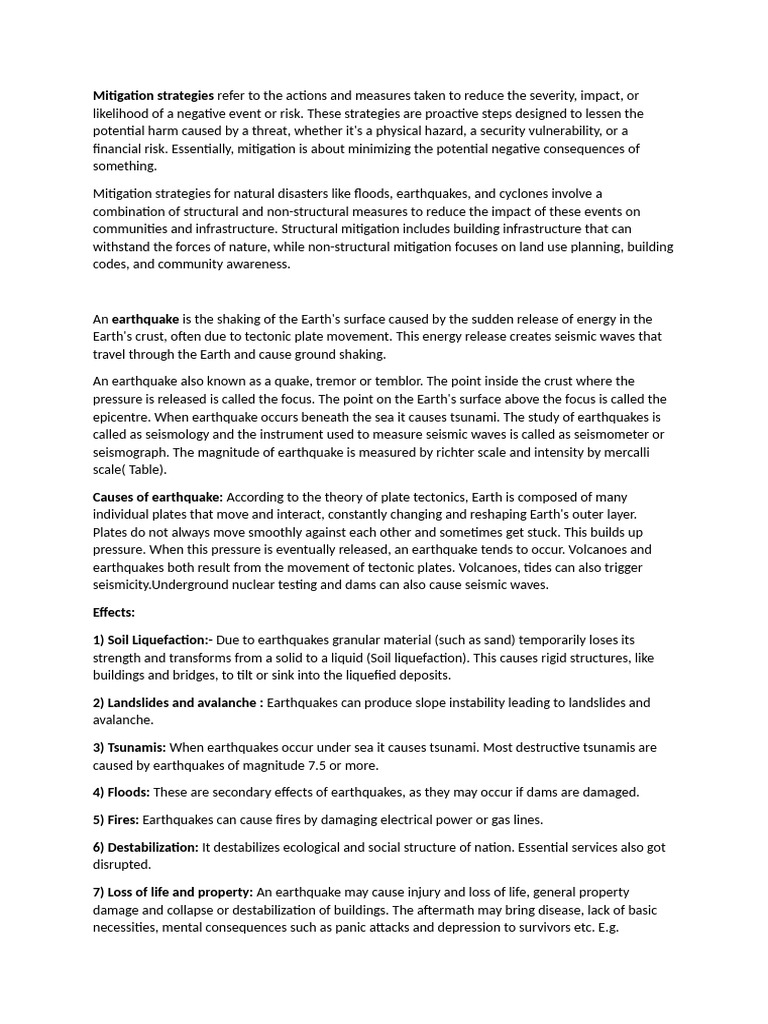 Mitigation Strategies Refer To | PDF | Earthquakes | Flood