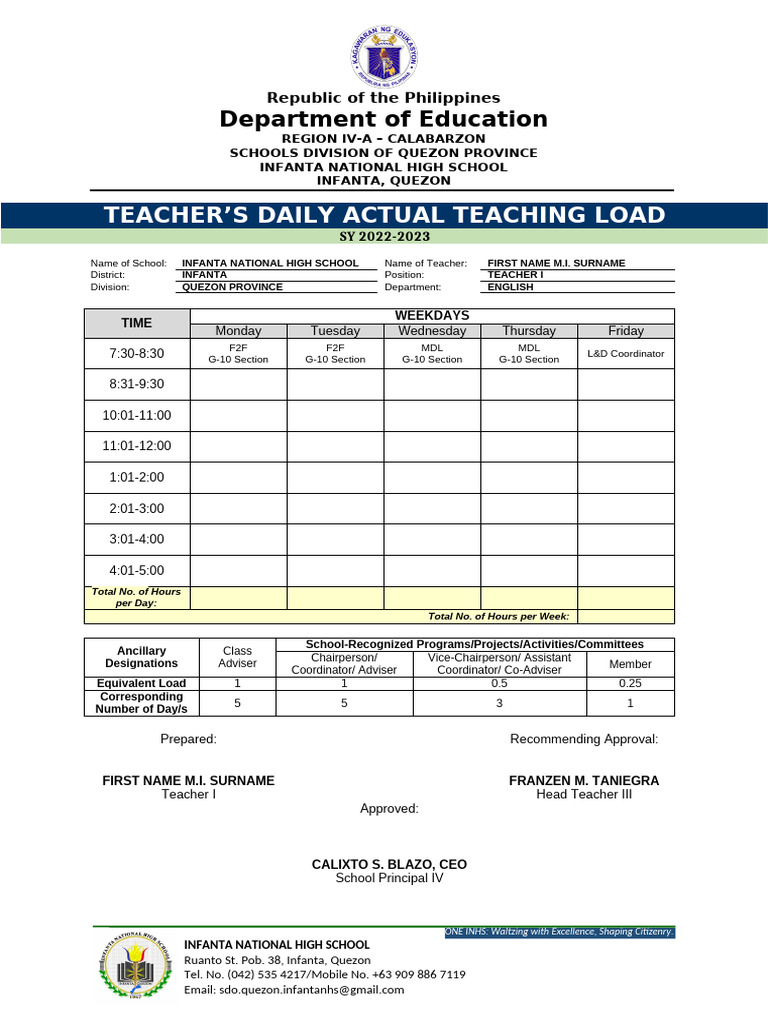 Teacher's Daily Actual Teaching Load | PDF