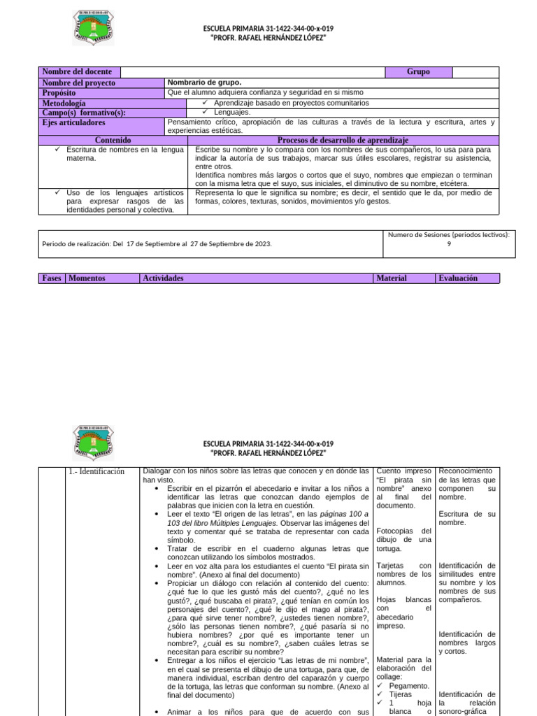 Planeacion de PRIMERO 16 Al 27 de Septiembre | PDF | Educación primaria ...