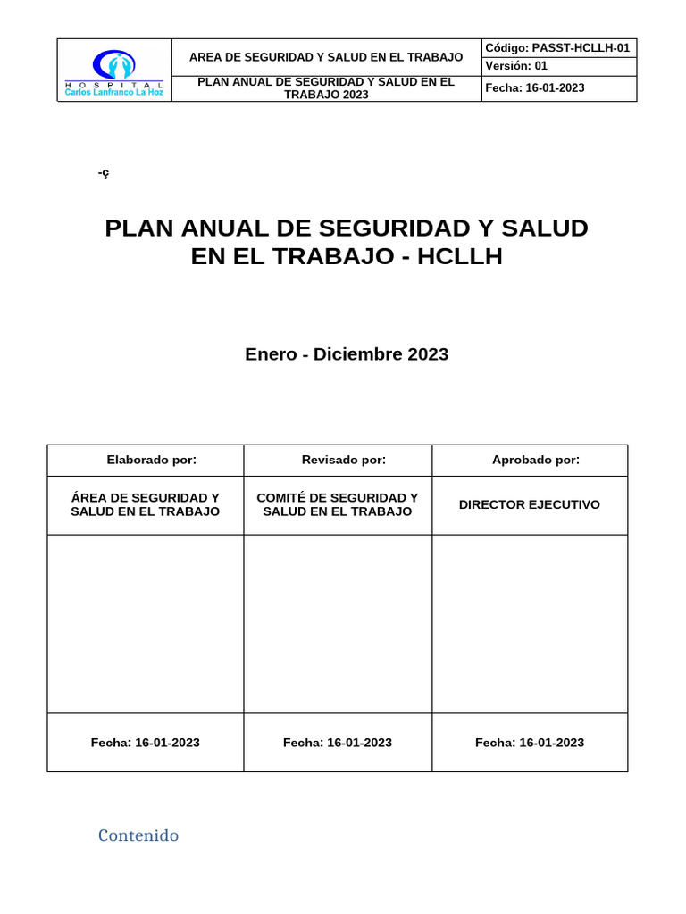 Plan Anual de Seguridad y Salud 2023 | PDF | Seguridad y salud ...
