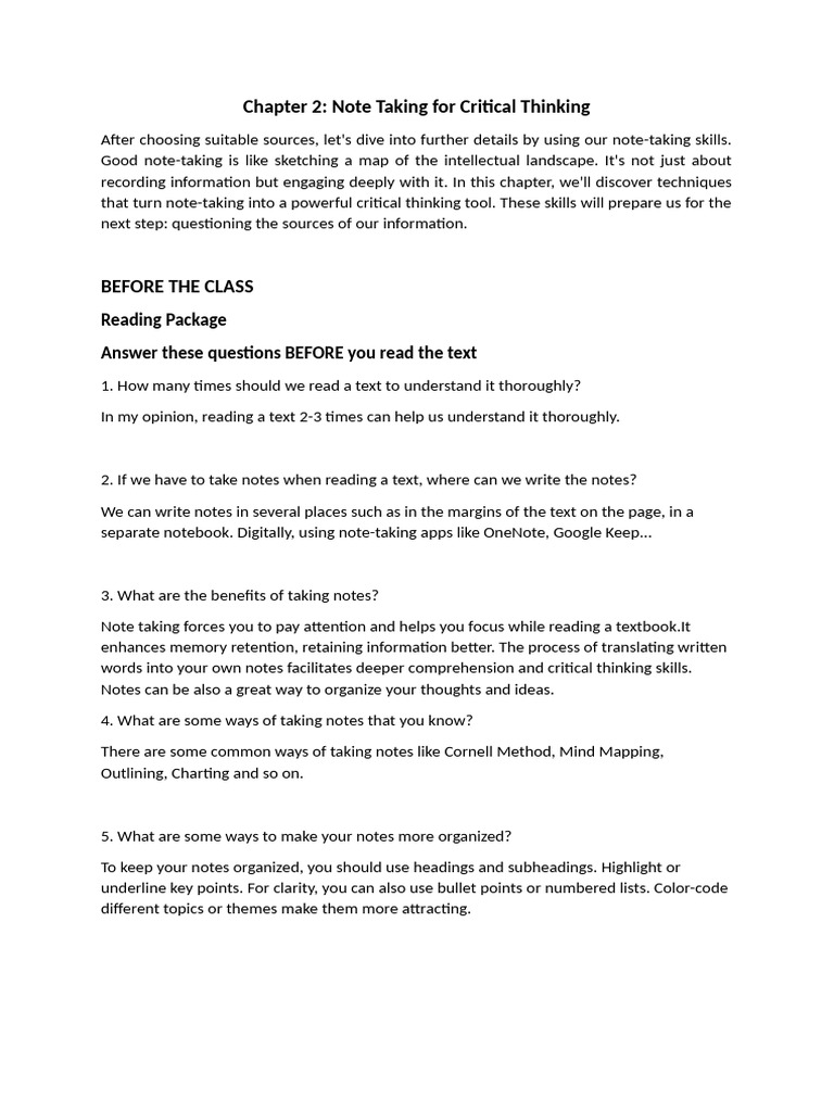 Effective Note-Taking for Critical Thinking | PDF