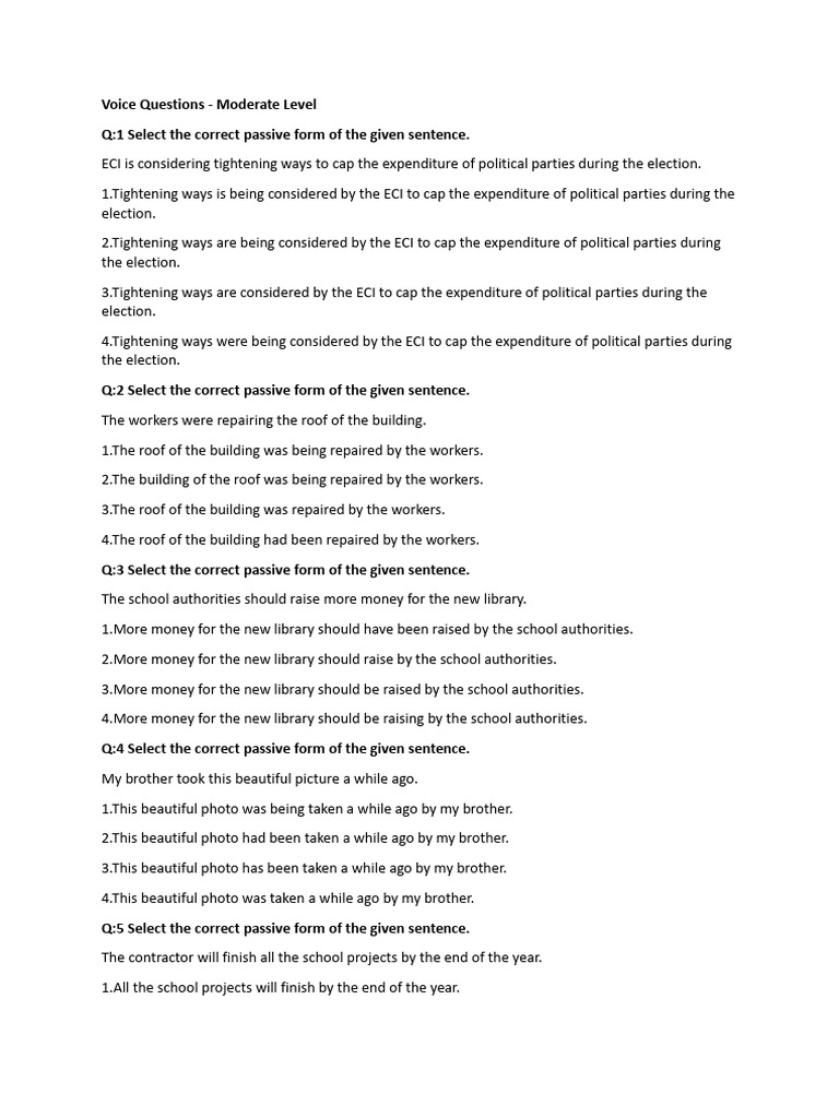 Passive Voice Questions for Practice | PDF