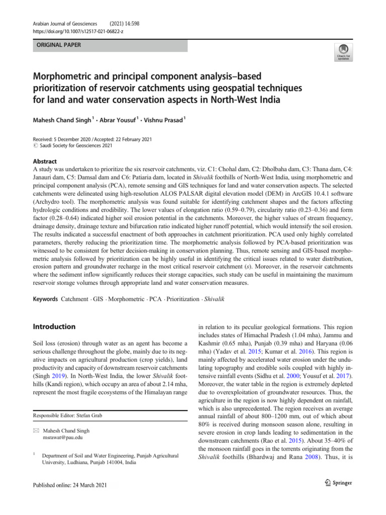 Singhetal2021 Article MorphometricandPCA | PDF | Drainage Basin | Stream