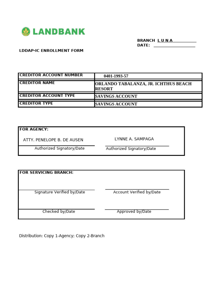 LDDAP-IC Enrollment Form | PDF