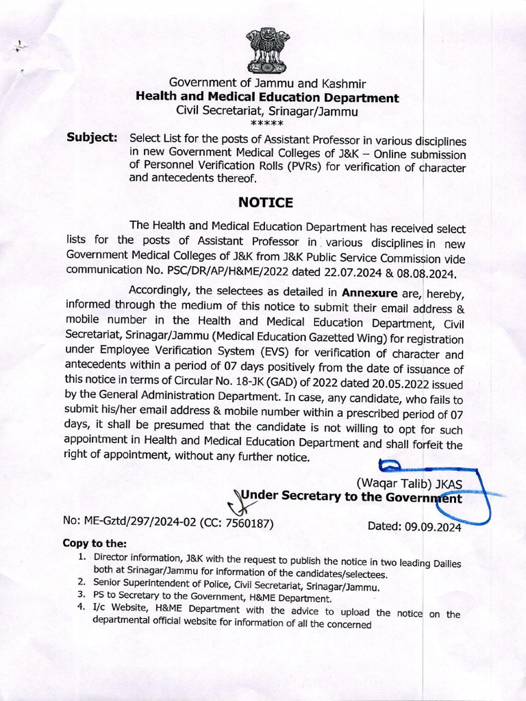 Select List For The Posts of Assistant Professors in Various ...
