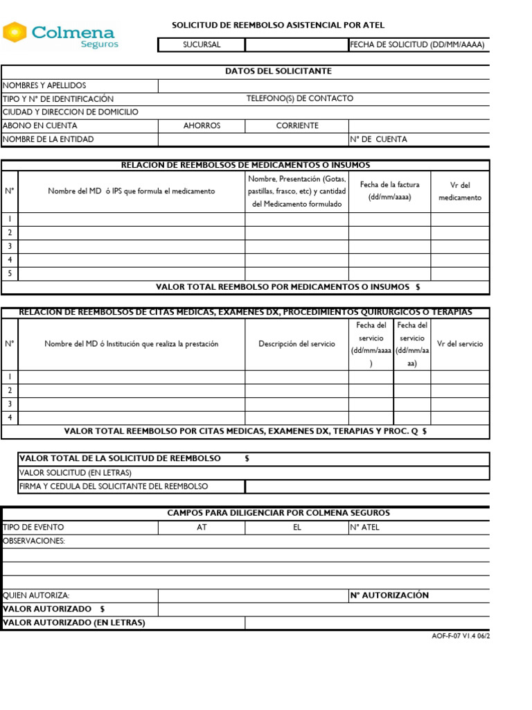 Solicitud de Reembolso Asistencial | PDF