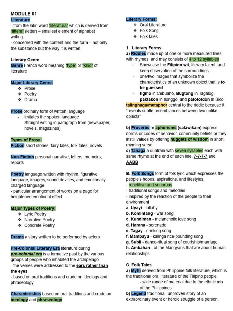 Overview of Literary Genres and Forms | PDF | Poetry | Plot (Narrative)