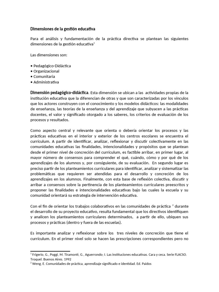 Dimensiones Clave en Gestión Educativa | PDF | Plan de estudios | Enseñando