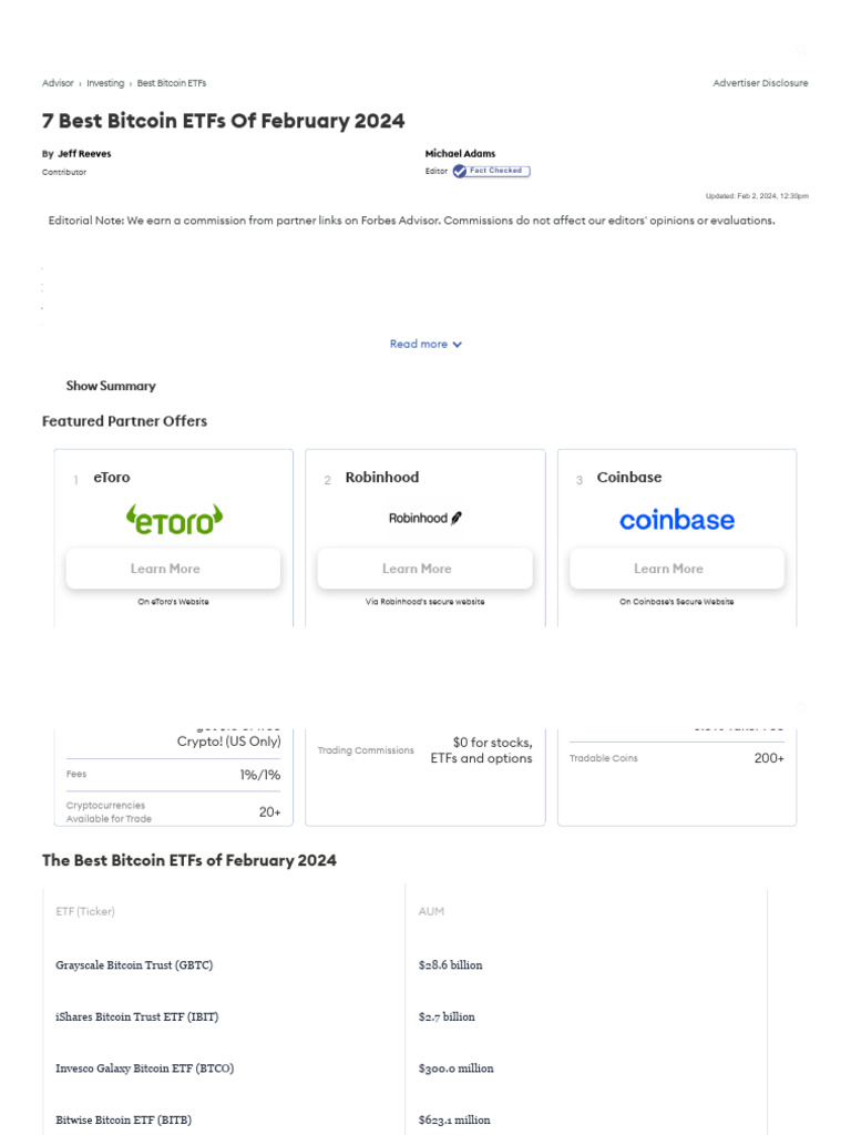 Best Bitcoin ETFs of February 2024 - Forbes Advisor | PDF | Exchange Traded  Fund | Cryptocurrency