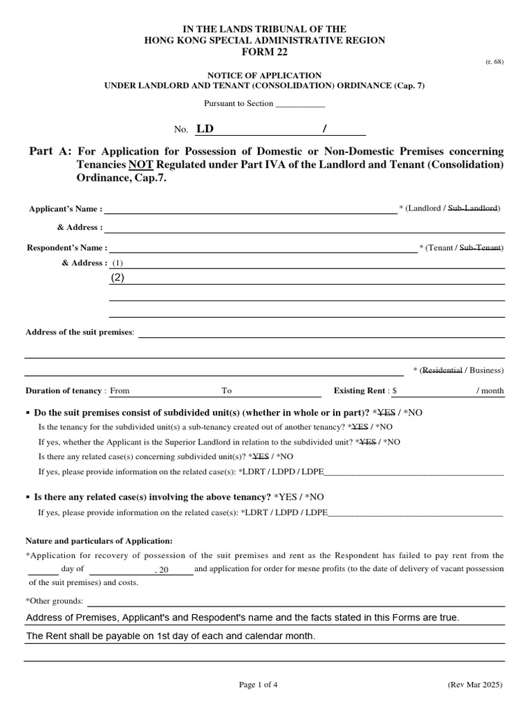Form 22: Tenancy Application Notice | PDF | Lease | Leasehold Estate