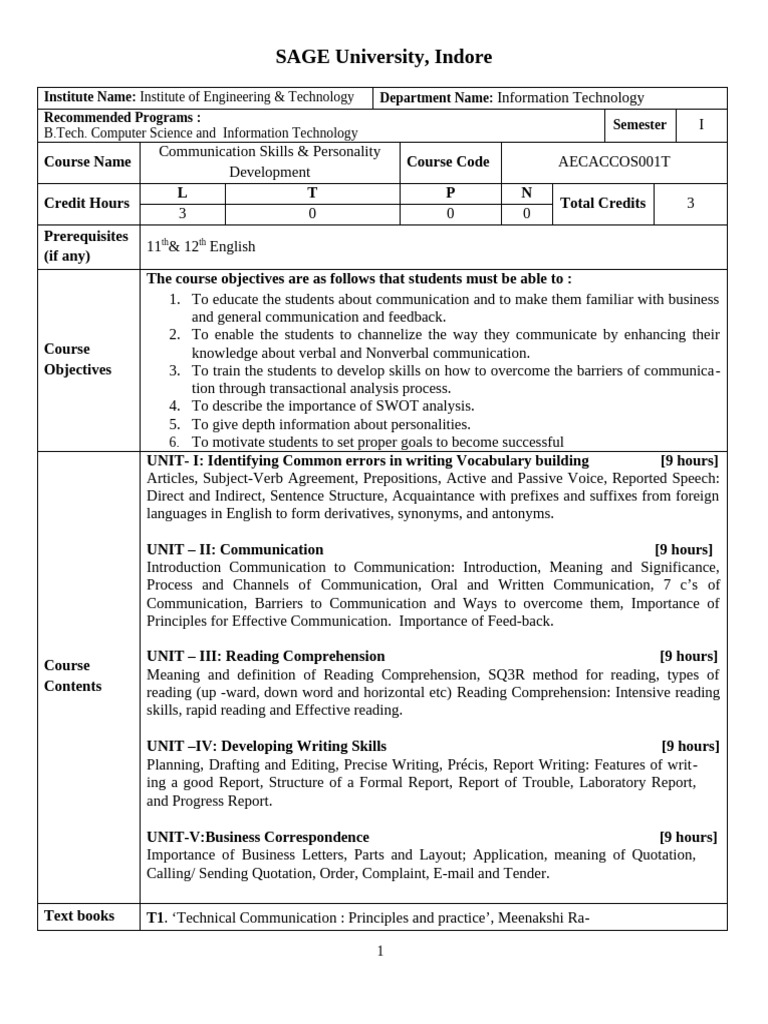 Communication Skills Course Overview | PDF | Communication | Reading ...