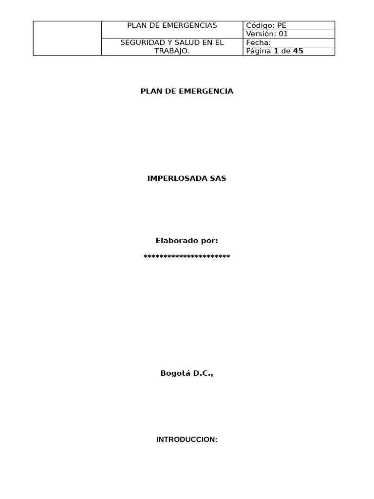 Plan de Emergencias y Seguridad Laboral | PDF | Riesgo | Valores
