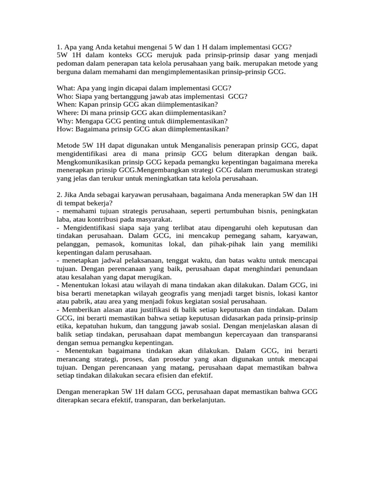 Penerapan 5W 1H dalam GCG Efektif | PDF