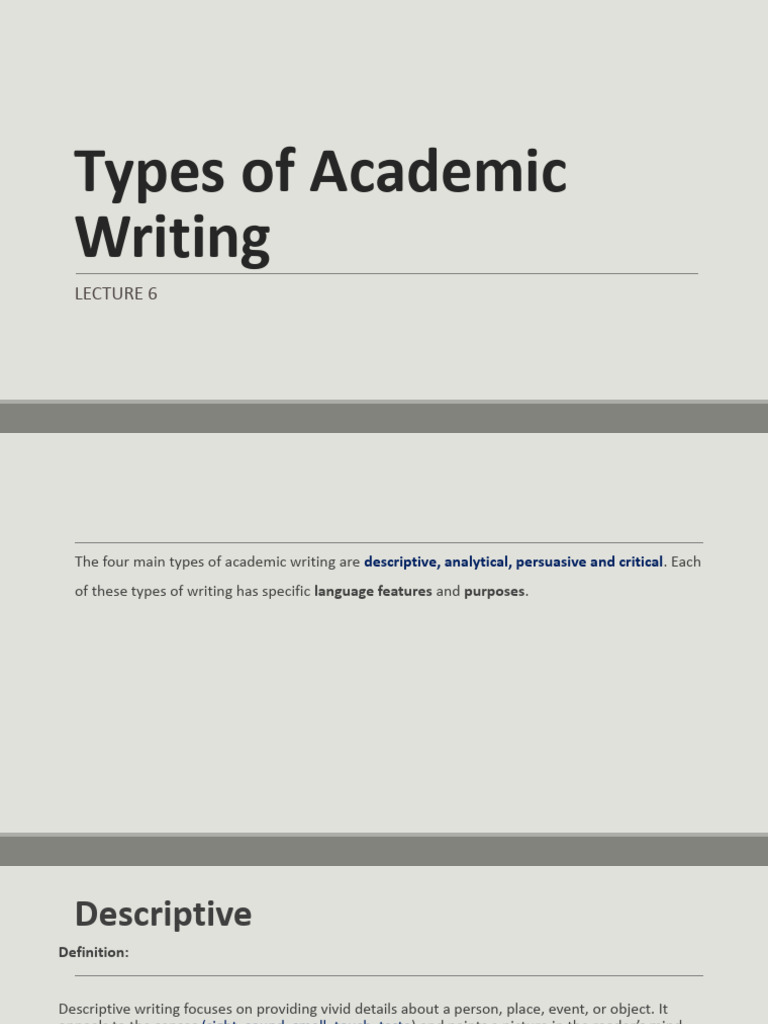 Types of Academic Writing LEC 6 | PDF | Essays | Argument